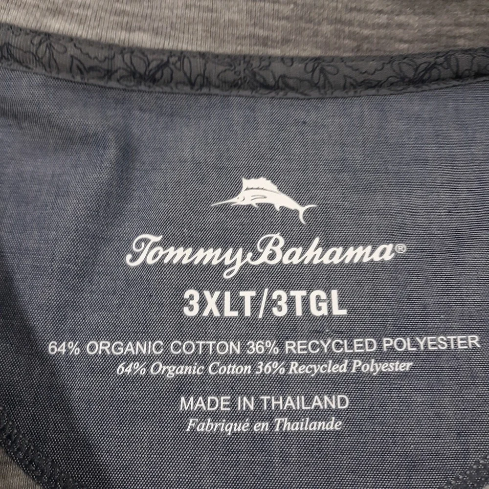 Tommy Bahama Sweater Mens 3XL Tall Pullover Gray Henley Organic Cotton
